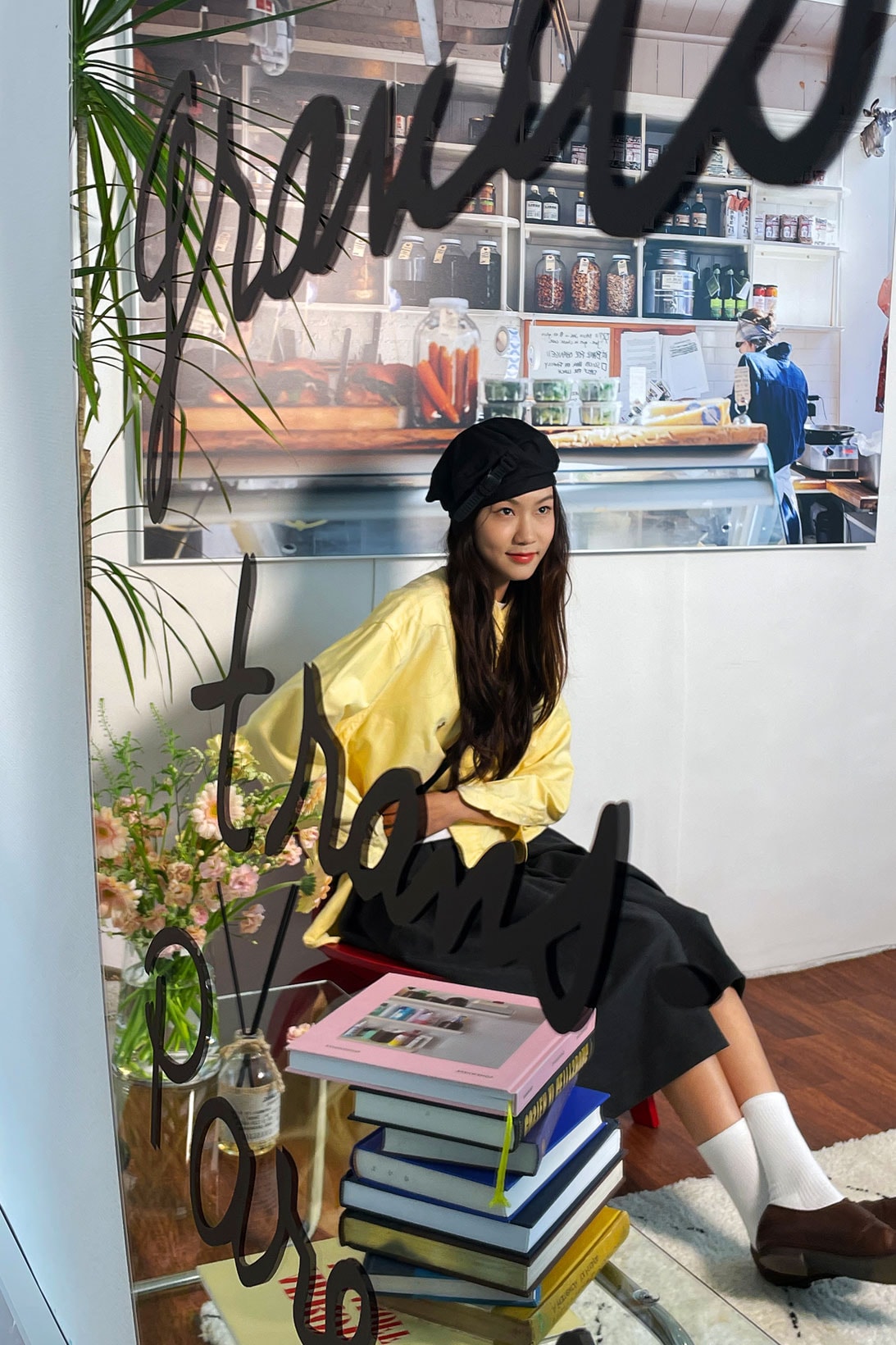 jung hayoung korean model upcycling sustainable fashion beret shirt skirt