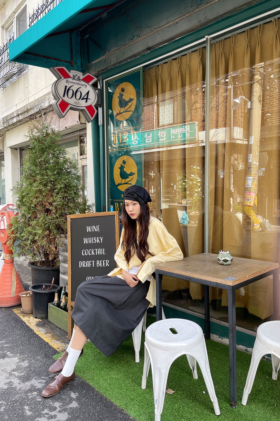 jung hayoung korean model upcycling sustainable fashion outfit street seoul cafe
