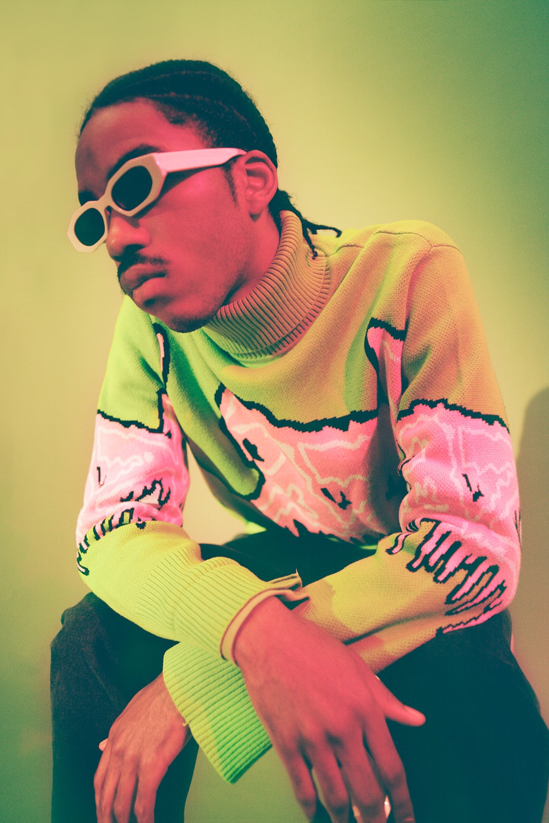 lazy oaf 2001 collection campaign sweater sunglasses pants