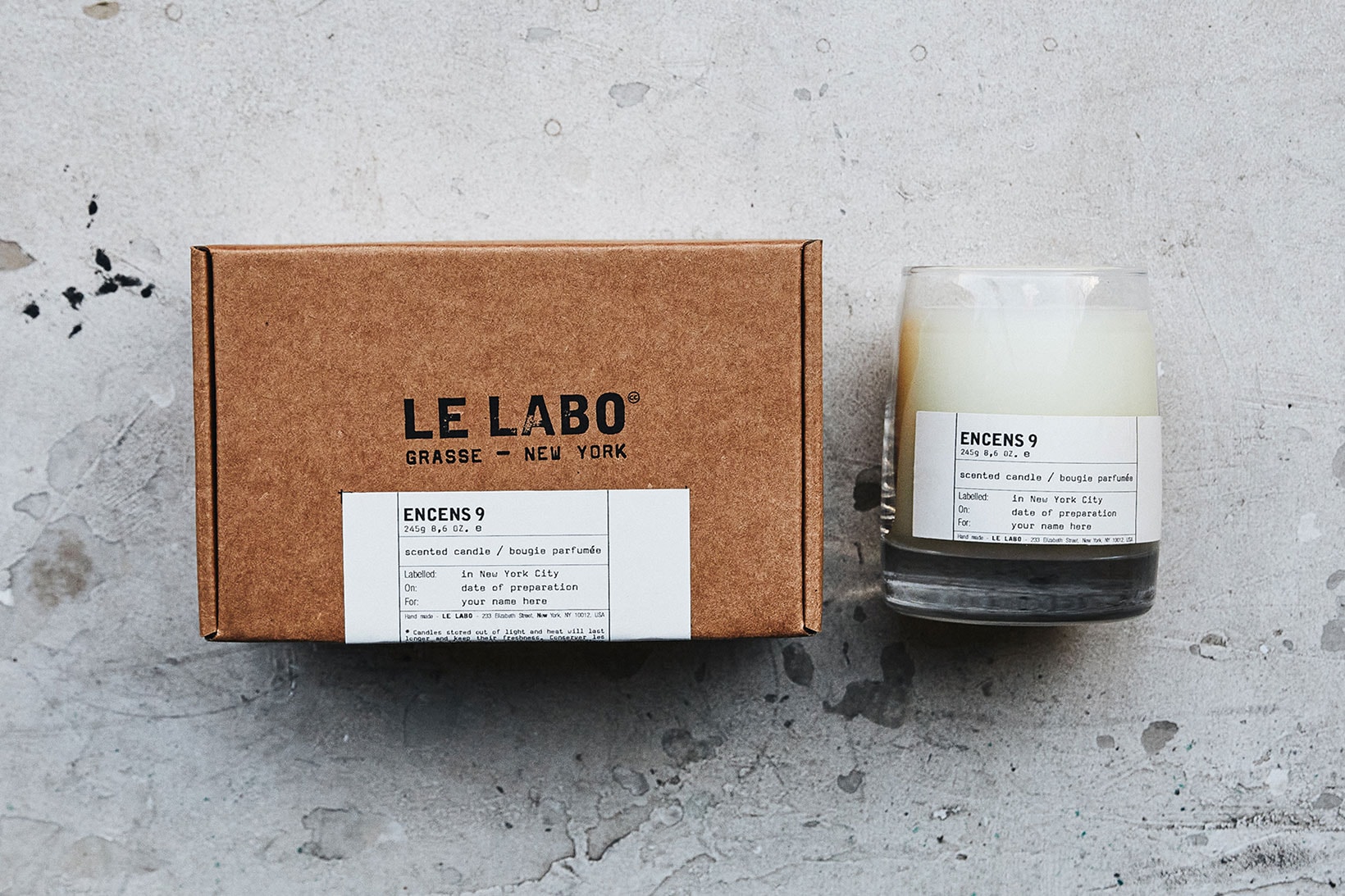 le labo candles home collection fragrance encens 9 box packaging floor