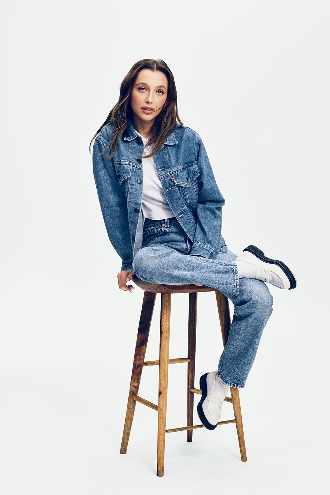Levi's 501 Originals Jeans Campaign Emma Chamberlain Jacket Shoes Tee