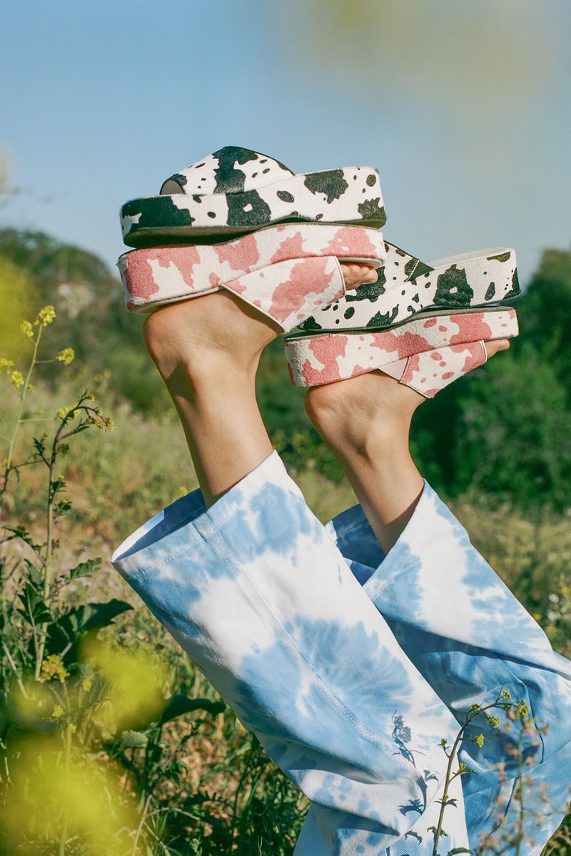 lisa says gah dakota flatform platform sandals cow print black pink tie dye