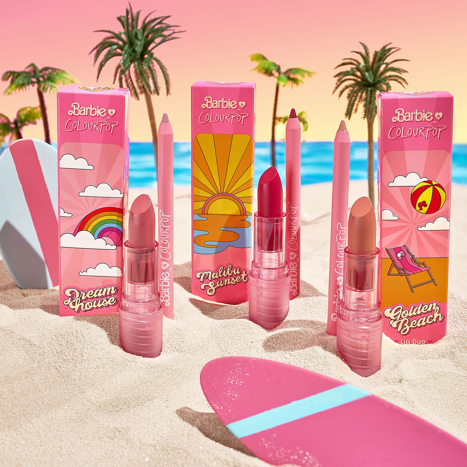 malibu barbie colourpop cosmetics 50th anniversary collaboration lipsticks duo beach