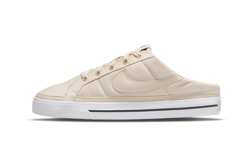 nike court legacy mule pearl white beige laterals details swoosh