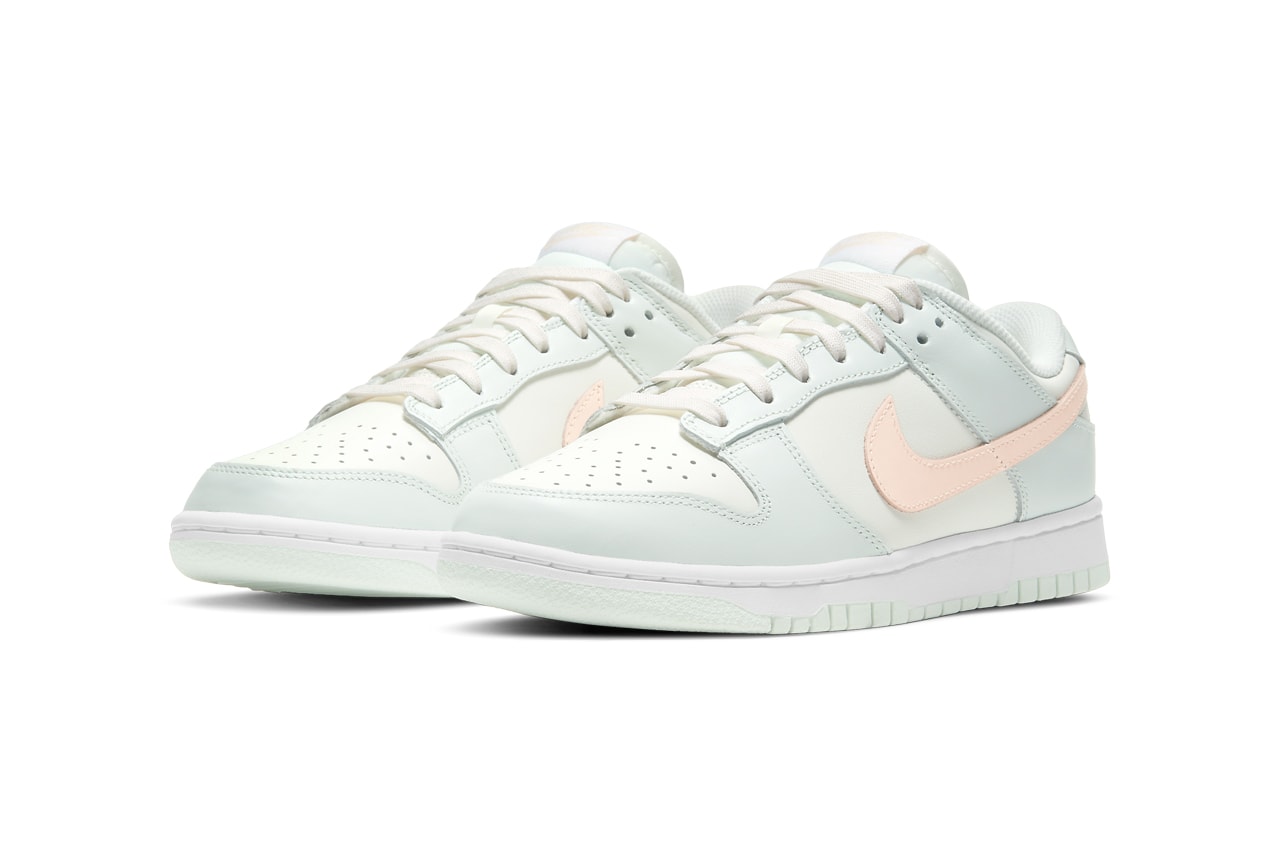nike dunk low barely green pastel womens sneakers laterals sides front toe swoosh