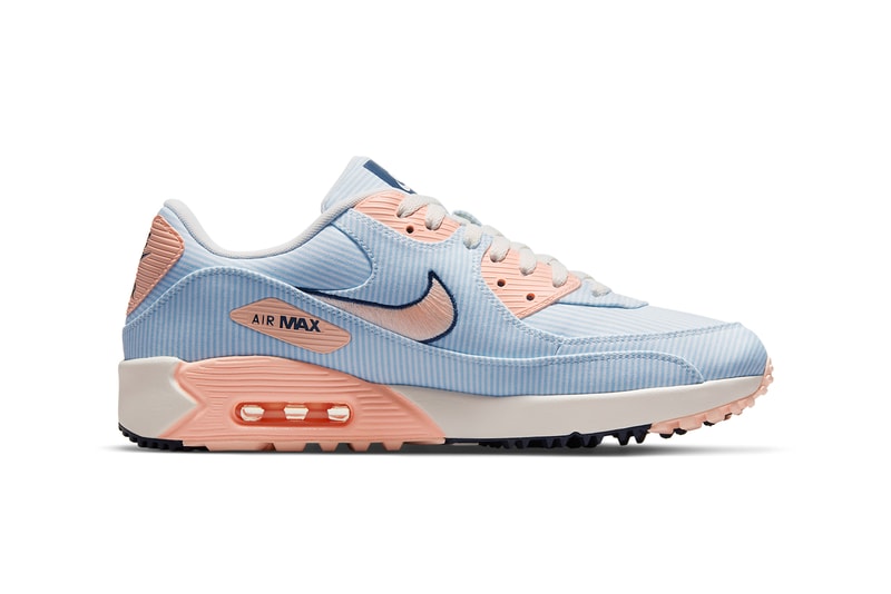 nike golf air max 90 am90 blue coral pastel medial sides details swoosh
