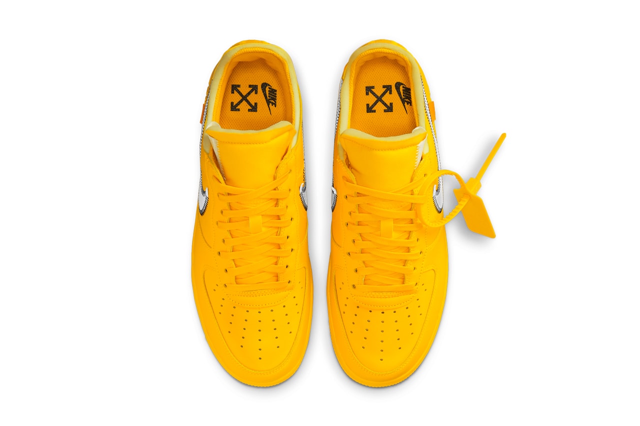 nike off white air force 1 af1 university gold yellow collaboration sneakers footwear shoes kicks aerial top view insole