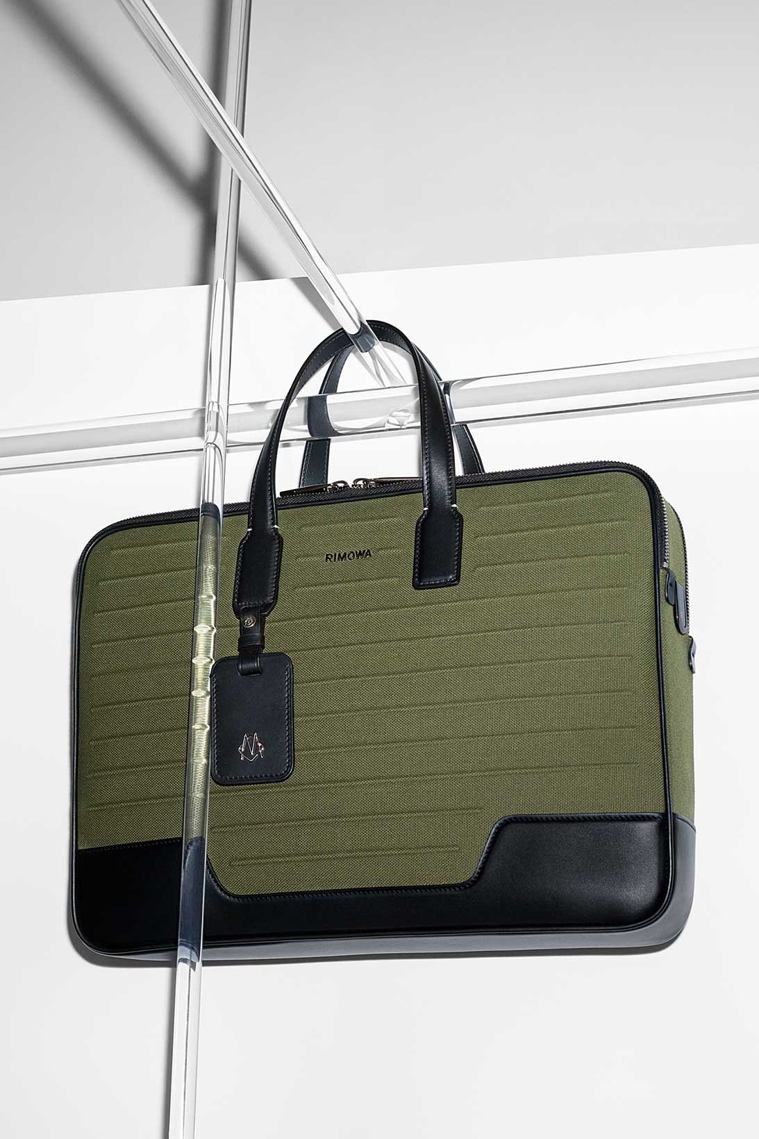 rimowa never still collection briefcase olive green black