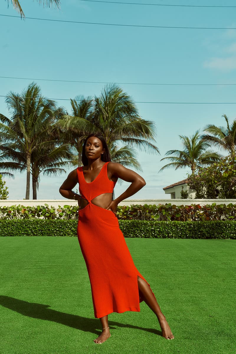 solid and striped sloane stephens tennis player grass red dress cut out