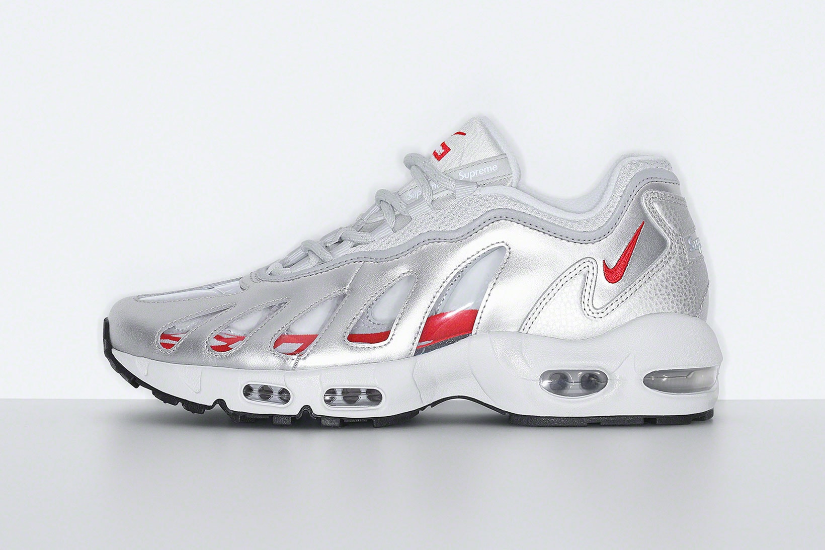 supreme nike air max am96 sneakers collaboration silver white transparent laterals
