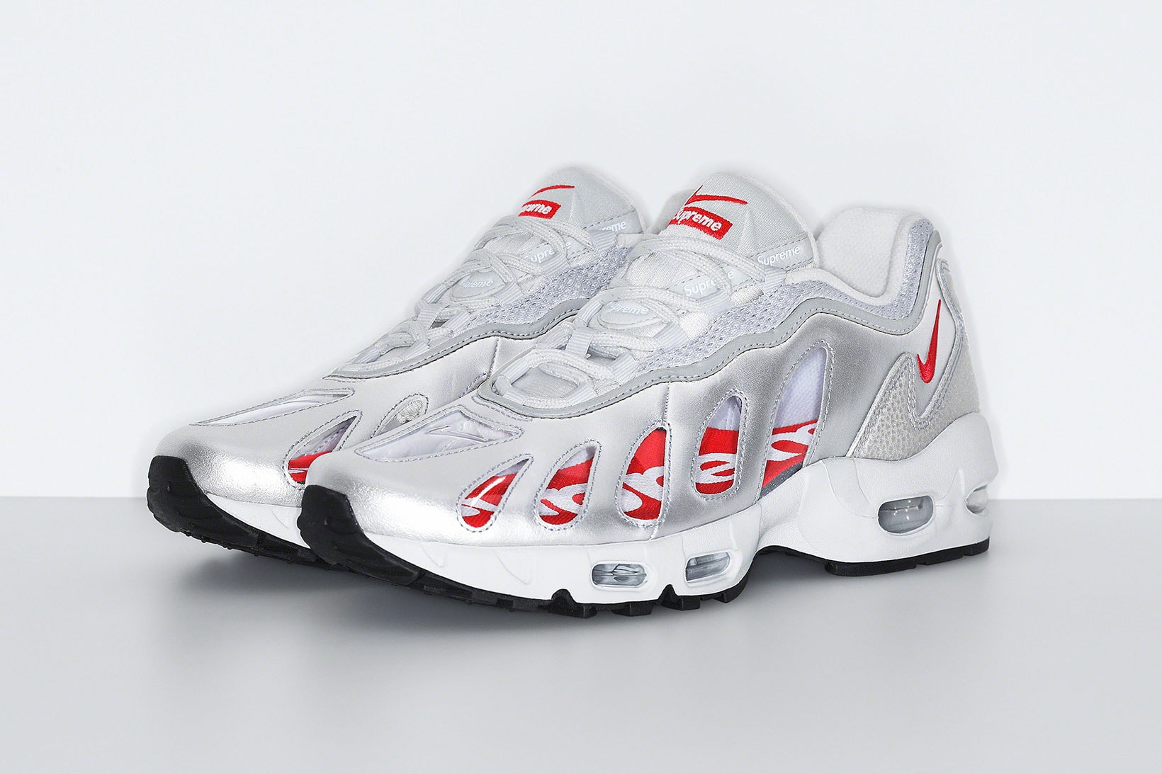 supreme nike air max am96 sneakers collaboration silver white transparent