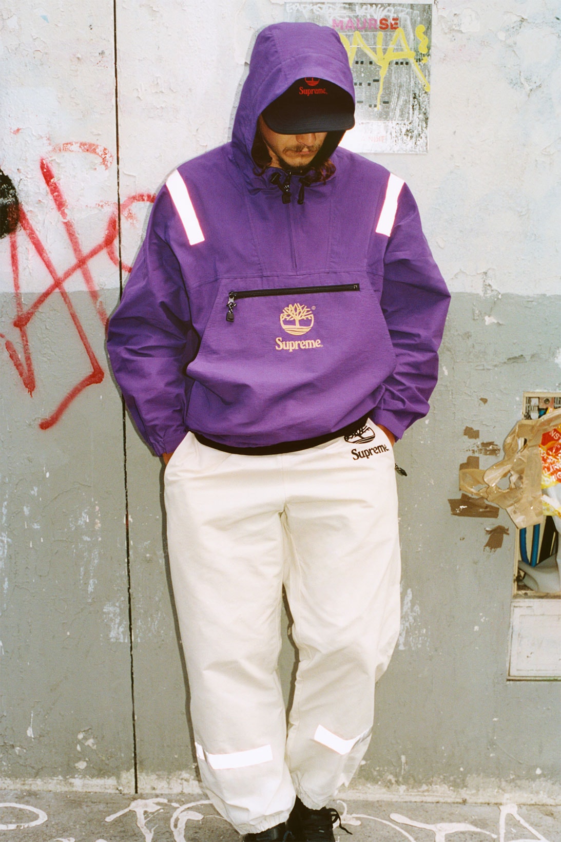 supreme timberland spring collaboration collection anorak purple track pants