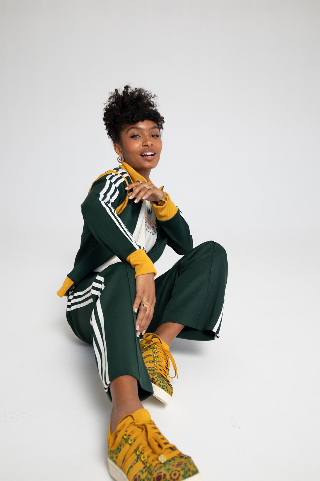 adidas originals yara shahidi collaboration boston super marathon campus sneakers jumpsuit tees