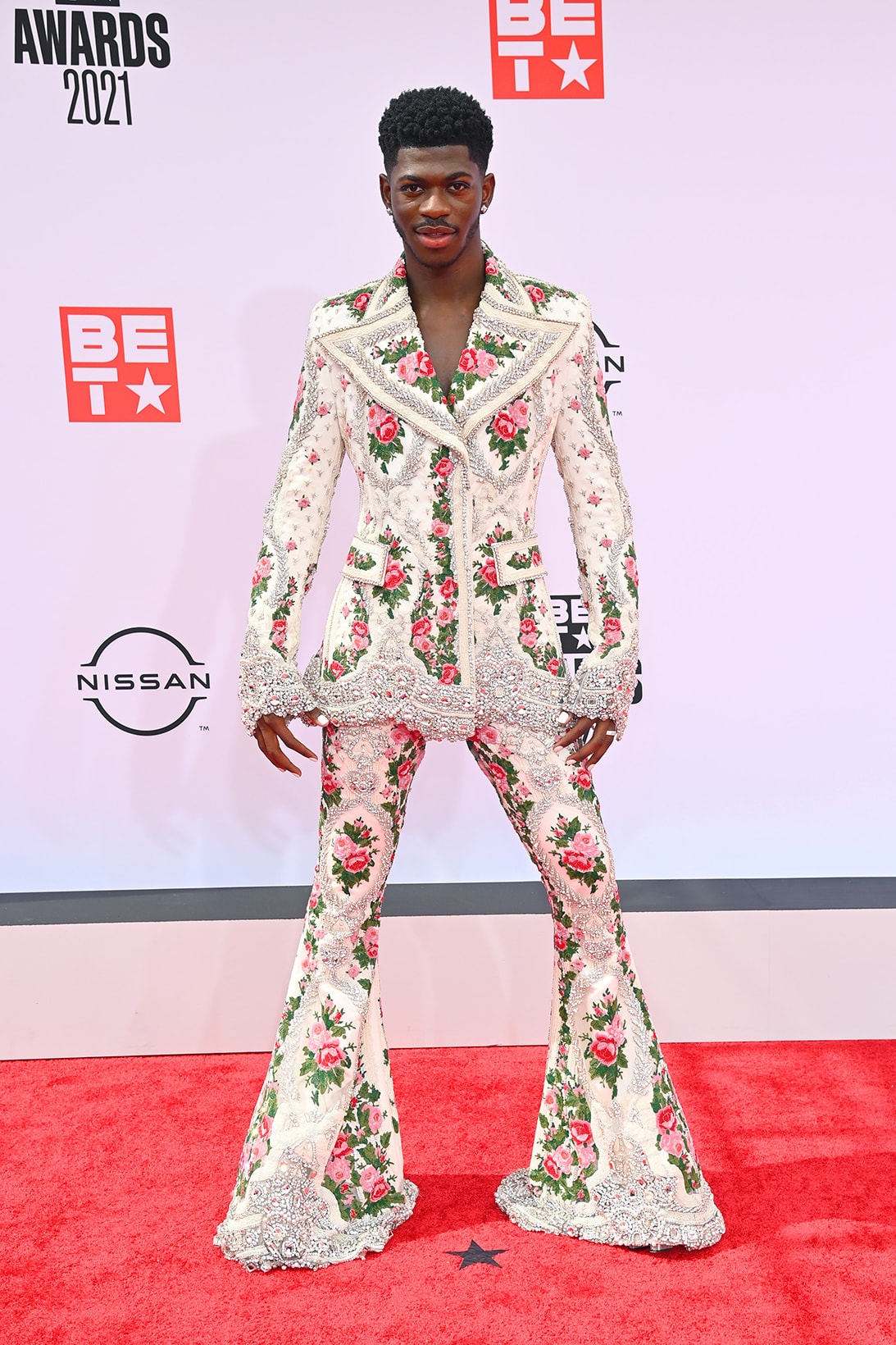 bet awards lil nas x floral white suit