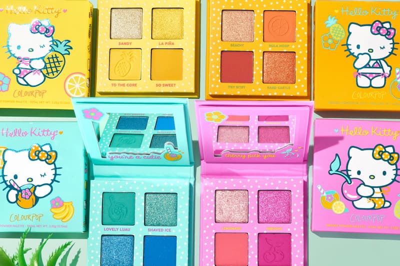 Hello Kitty ColourPop Tropical Escape Collection eyeshadow palettes pink orange yellow blue