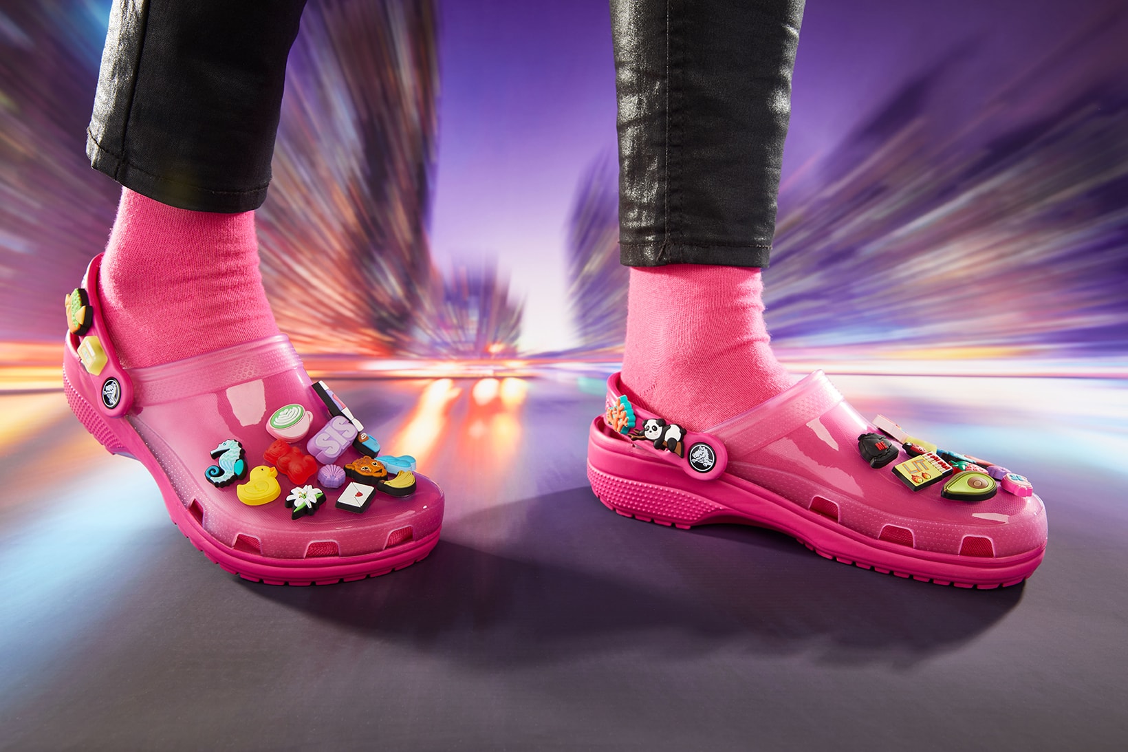 crocs classic translucent clogs jibbitz charms pink footwear