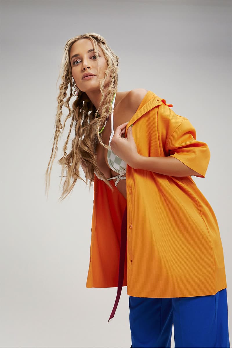 frankies bikinis swimwear hbxwm capsule sage gray diamond print orange jacket hoodie