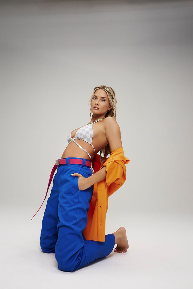 frankies bikinis swimwear hbxwm capsule sage gray diamond print blue trousers belt jacket