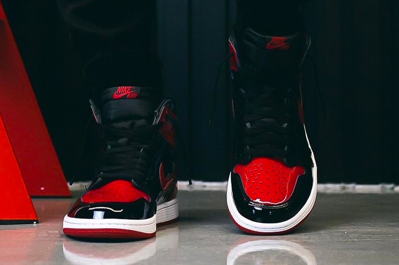 Air Jordan 1 High OG "Patent Bred" On-Feet Detailed Look Red Black