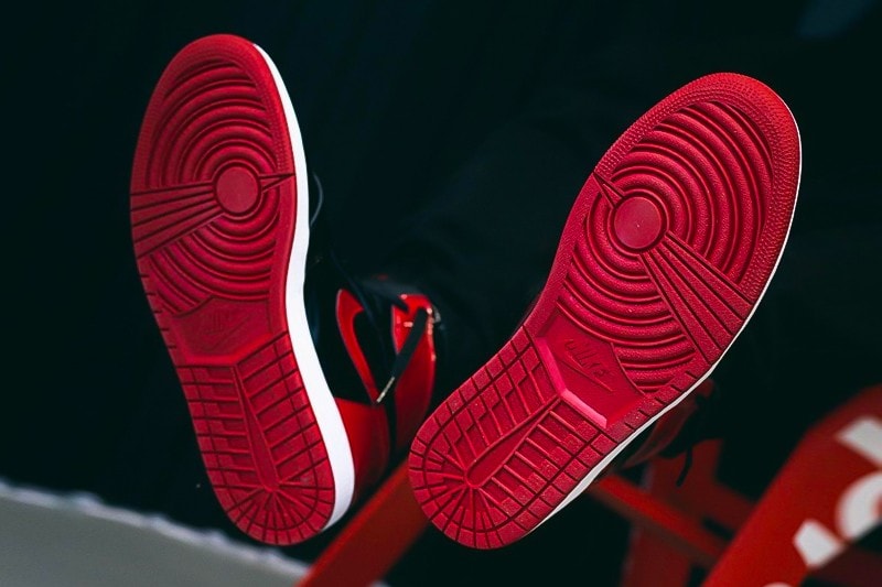 Air Jordan 1 High OG "Patent Bred" On-Feet Detailed Look Red Black