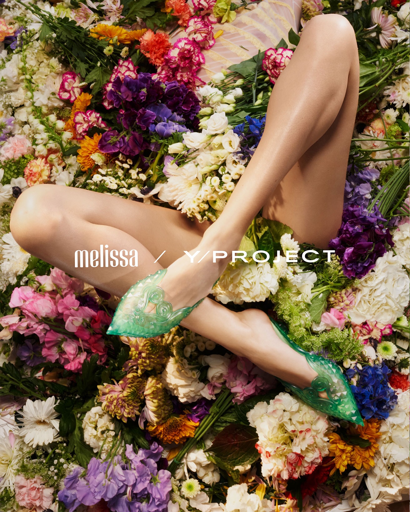 melissa y/project collabration jelly mules shoes green flowers