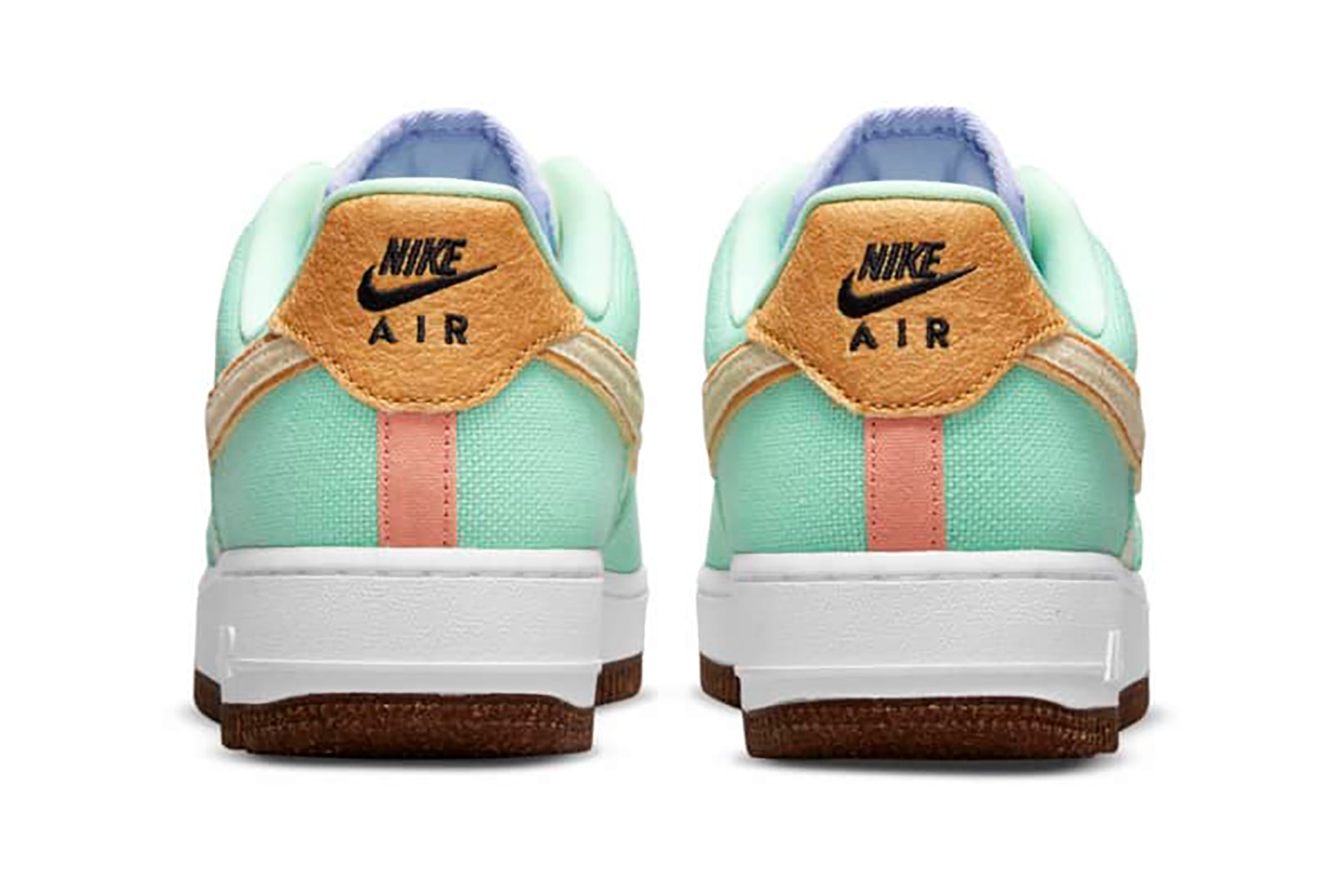 Nike Air Force 1 AF1 Pineapple Canvas Sneakers Shoes Kicks Footwear Teal Blue White Brown Heel