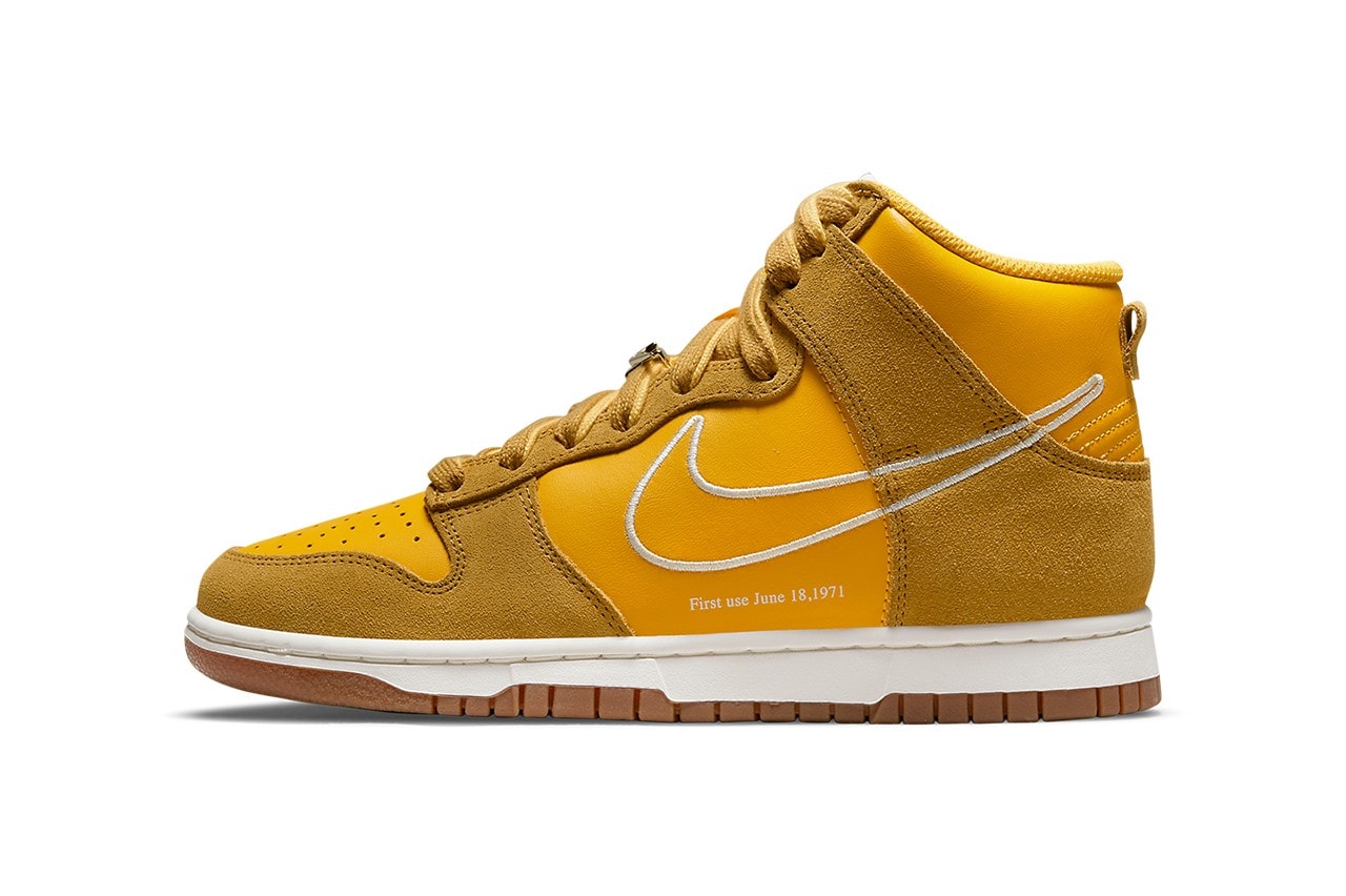Nike Dunk High First Use Pack University Gold Tan Colorway Swoosh