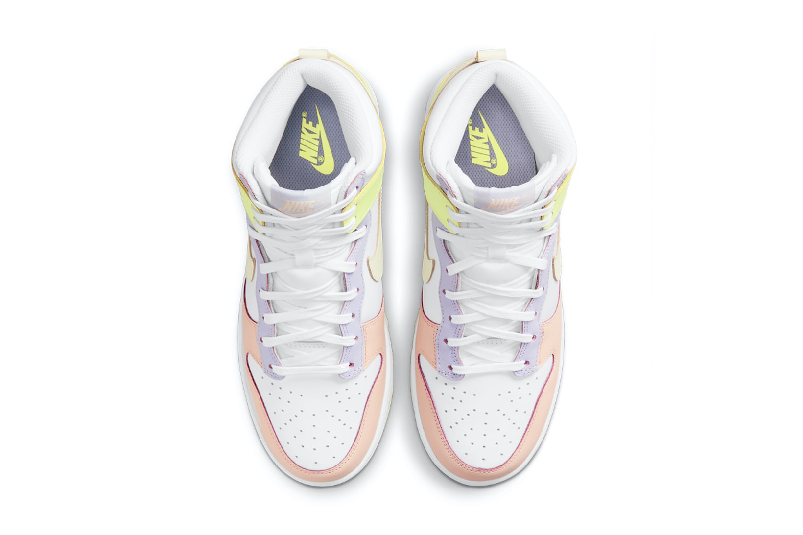 Nike Women's Dunk High Lemon Twist Sneakers Footwear Shoes Kicks Yellow Pink White Purple Aerial Top View Insole