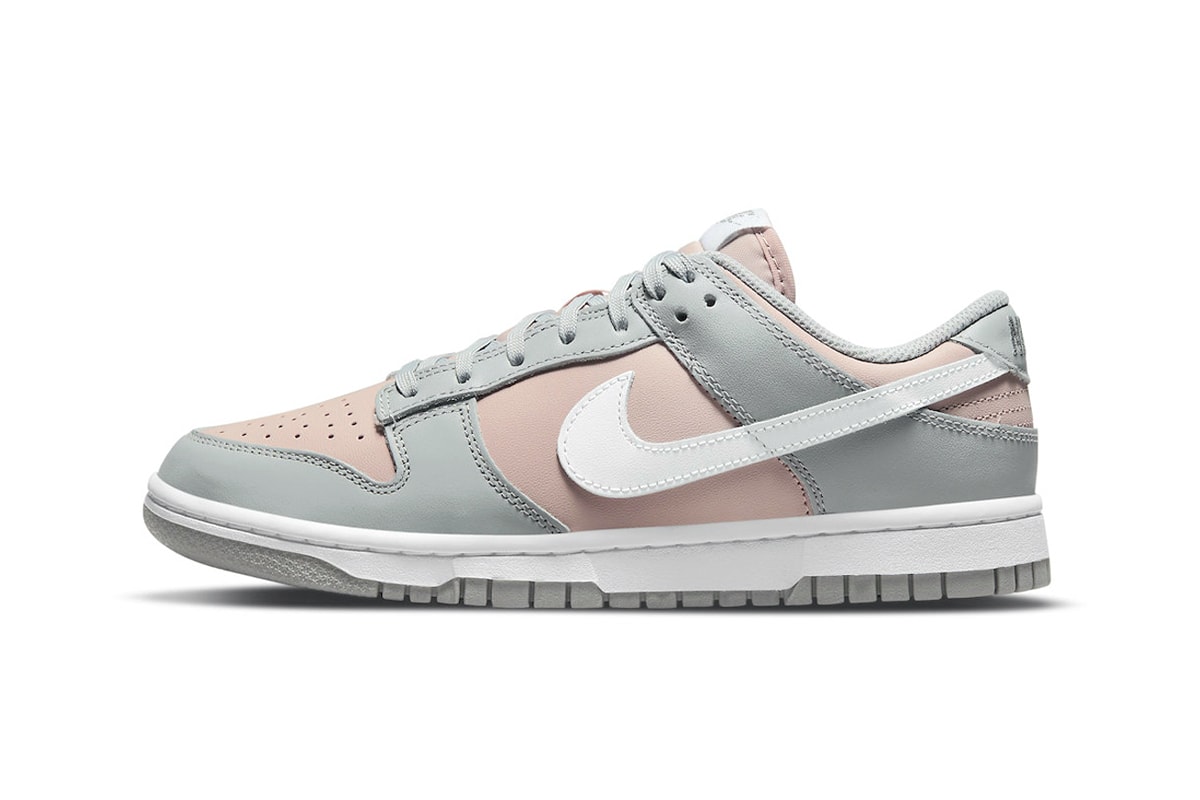 nike dunk low muted pink gray white sneakers lateral side swoosh