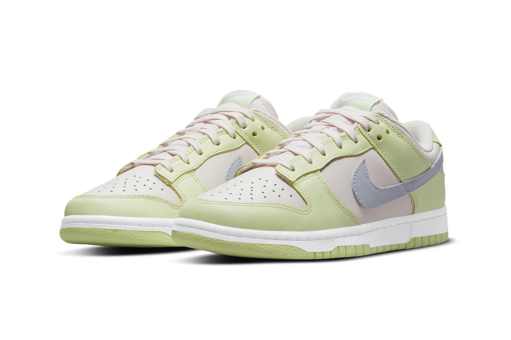 nike dunk low lime ice womens sneakers soft pink green upper swoosh details toe box