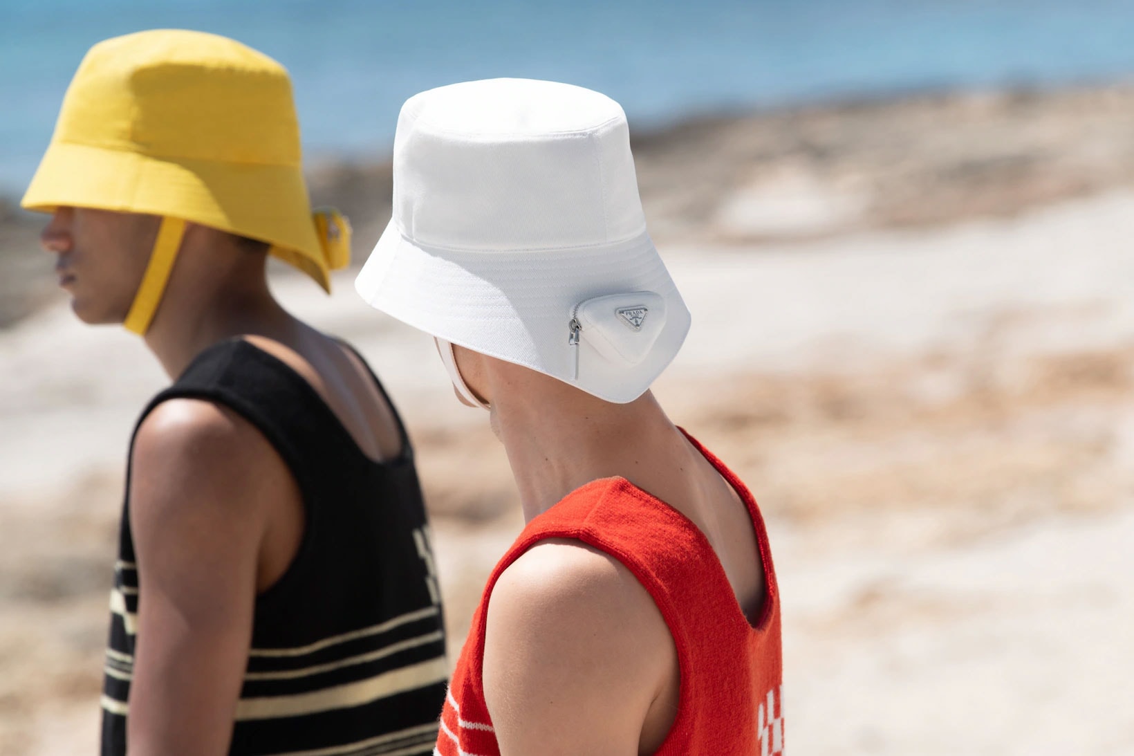prada spring summer 2022 ss22 menswear raf simons miuccia accessories bucket hats beach