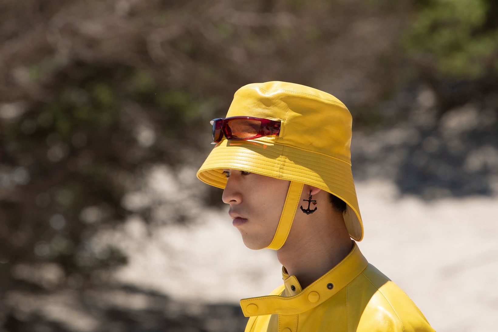 prada spring summer 2022 ss22 menswear raf simons miuccia accessories bucket hats yellow sunglasses