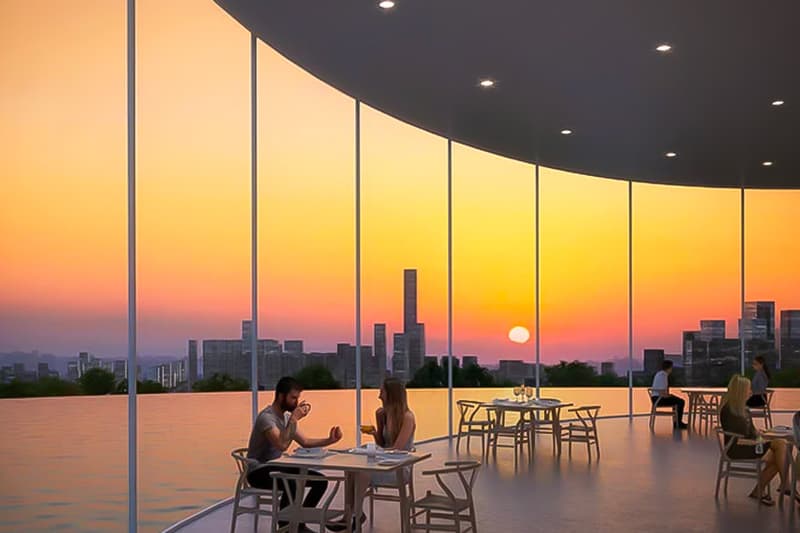 sou fujimoto tower 99 floating islands china shenzhen qianhai bay sunset