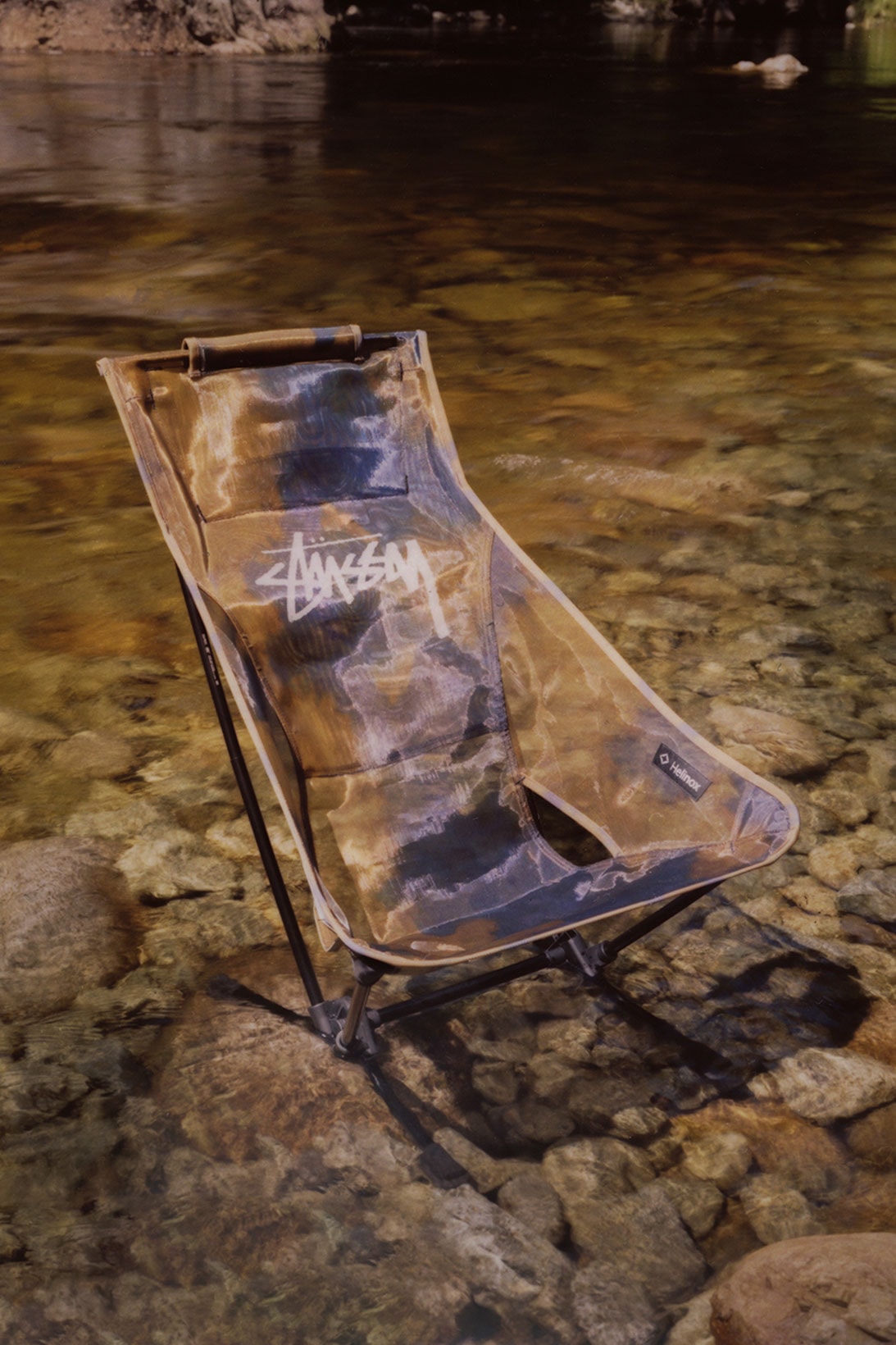 stussy helinox collaboration camping outdoor chair logo print mesh