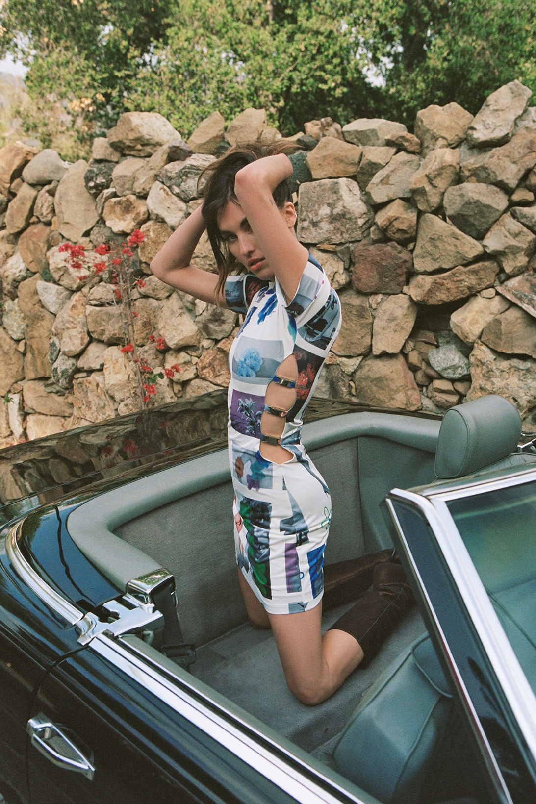 with jean morphology lord newry artist collaboration collection car pattern print photo dress