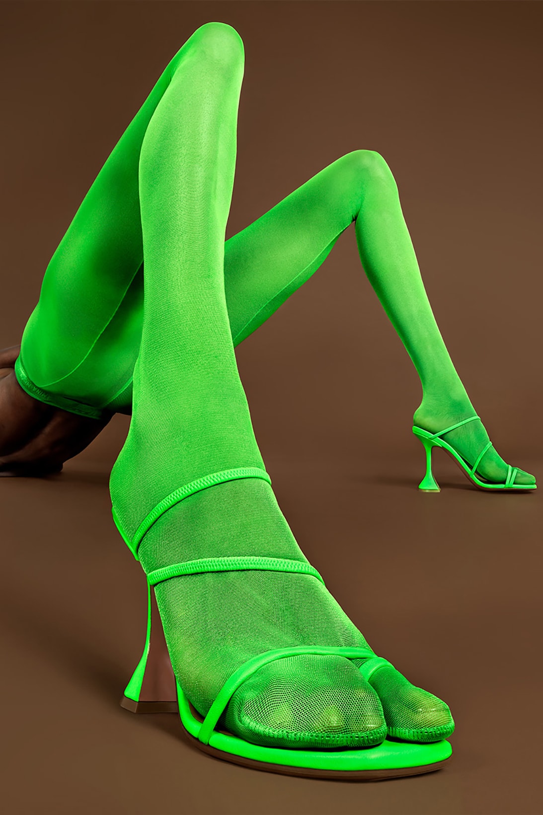 Amina Muaddi Wolford Legwear Collaboration neon Green Heels
