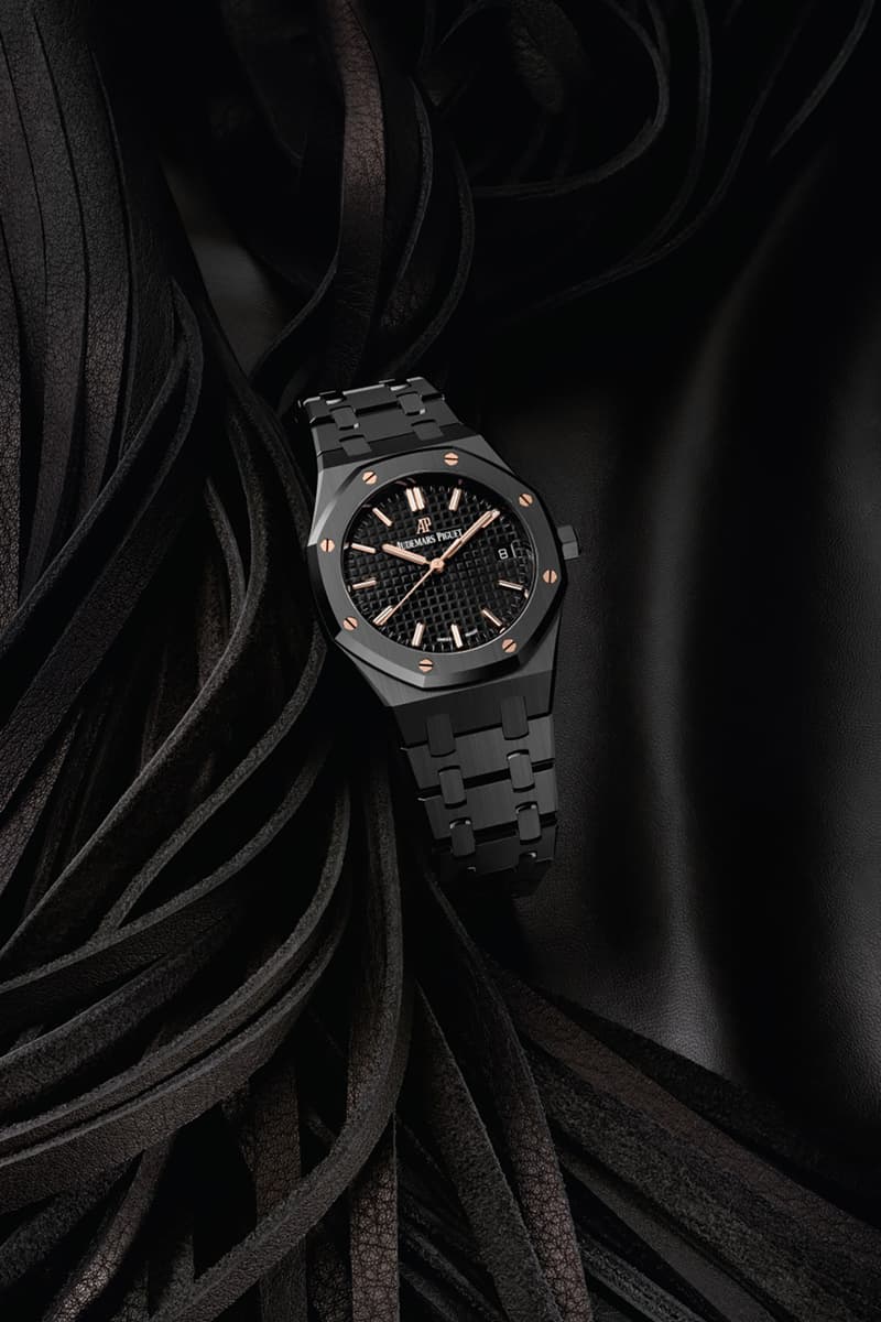 Audemars Piguet Royal Oak Womens Watches Self Winding Black Frosted Gold Double Balance Wheel Openworked