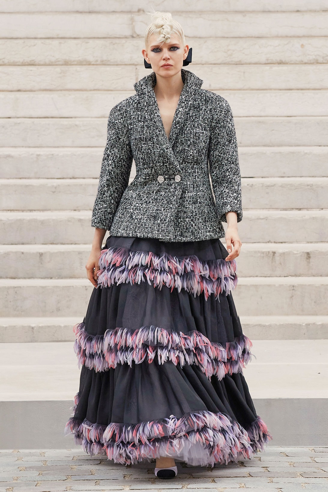 chanel fall winter 2022 haute couture collection runway virginie viard tweed dresses watch