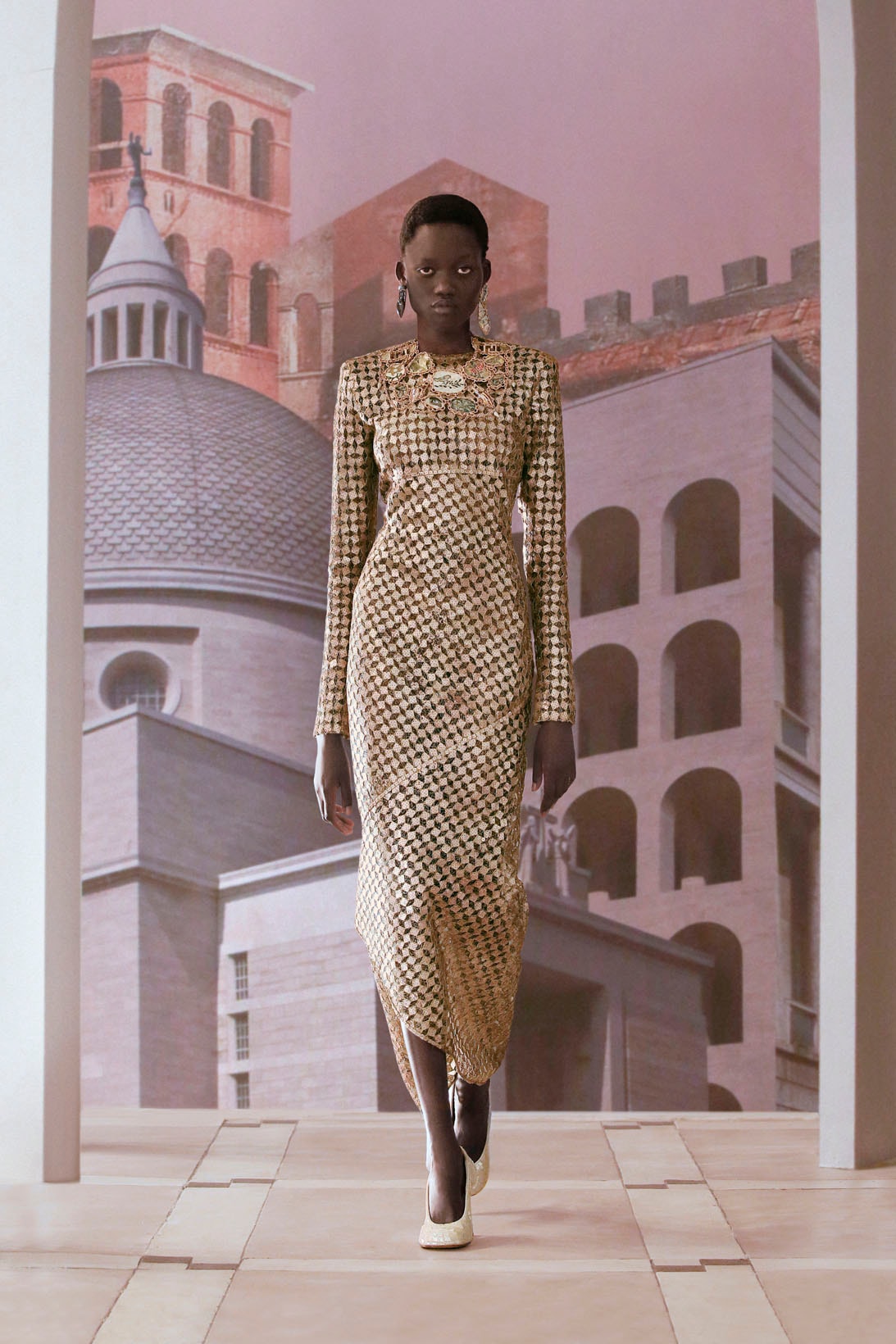 Fendi Kim Jones Fall/Winter 2021 Couture Collection gold dress