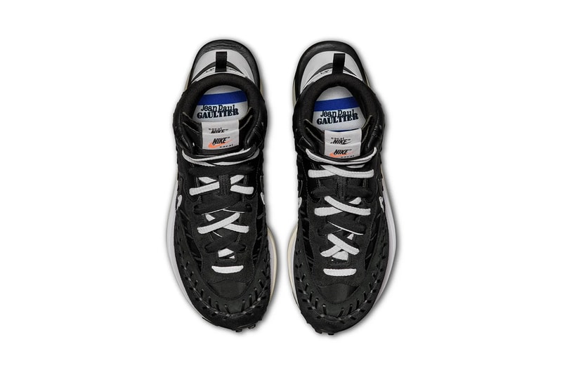 jean paul gaultier sacai nike vaporwaffle collaboration black white top upper shoelaces