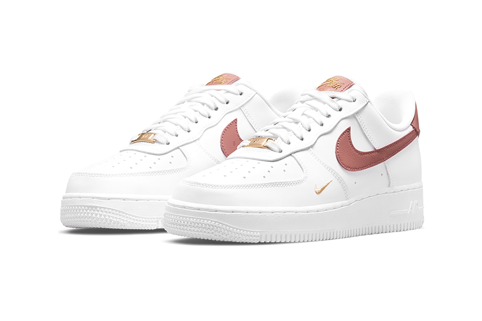 Nike Womens Sneakers Air Force 1 AF1 White Rusk Pink Footwear Kicks Shoes Lateral