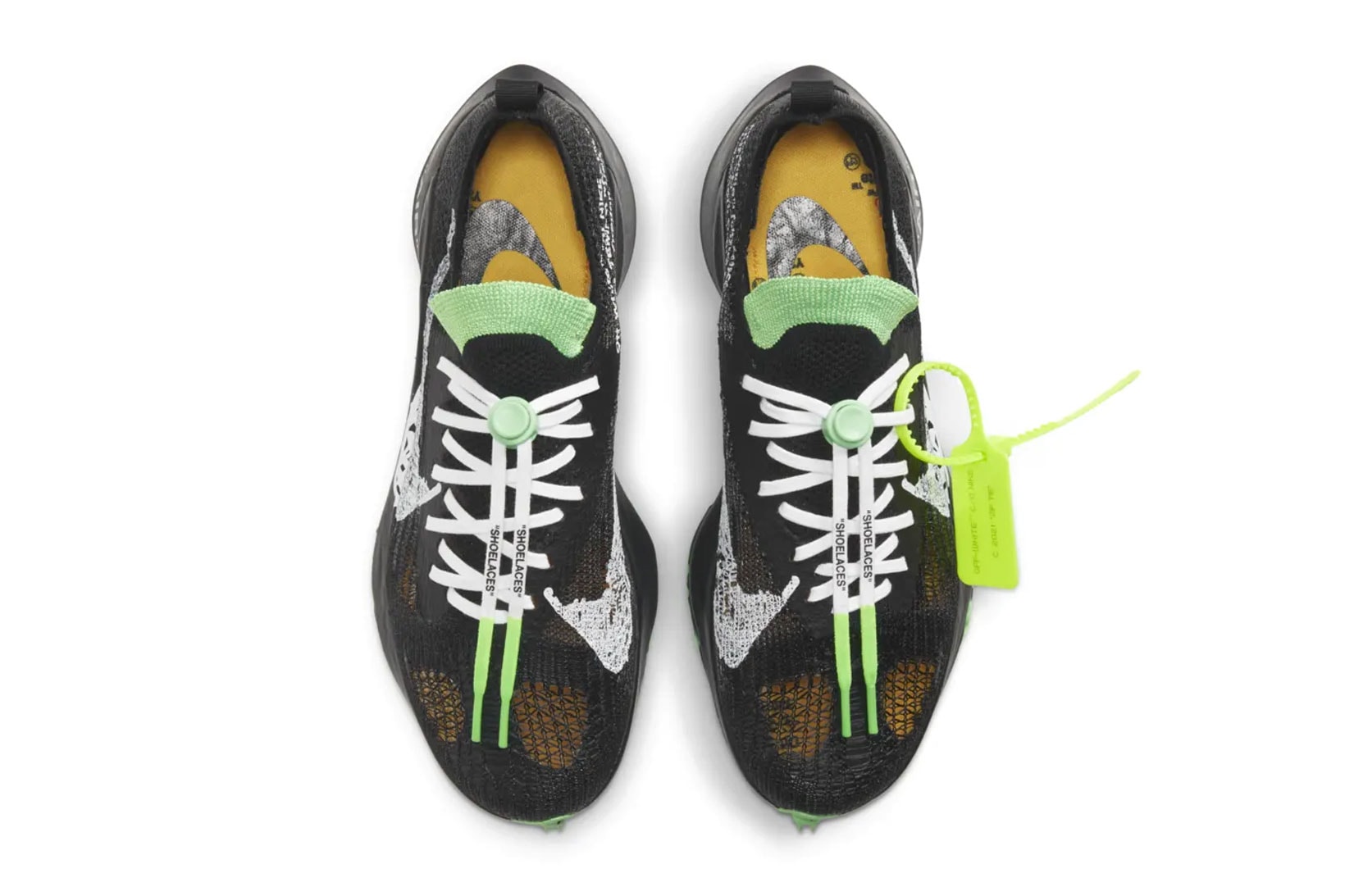 Off-White™ x Nike Air Zoom Tempo NEXT% Black Green Upper Shoelaces Details
