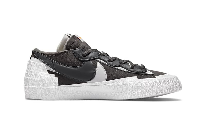 sacai nike blazer low iron grey collaboration sneakers medials swoosh details