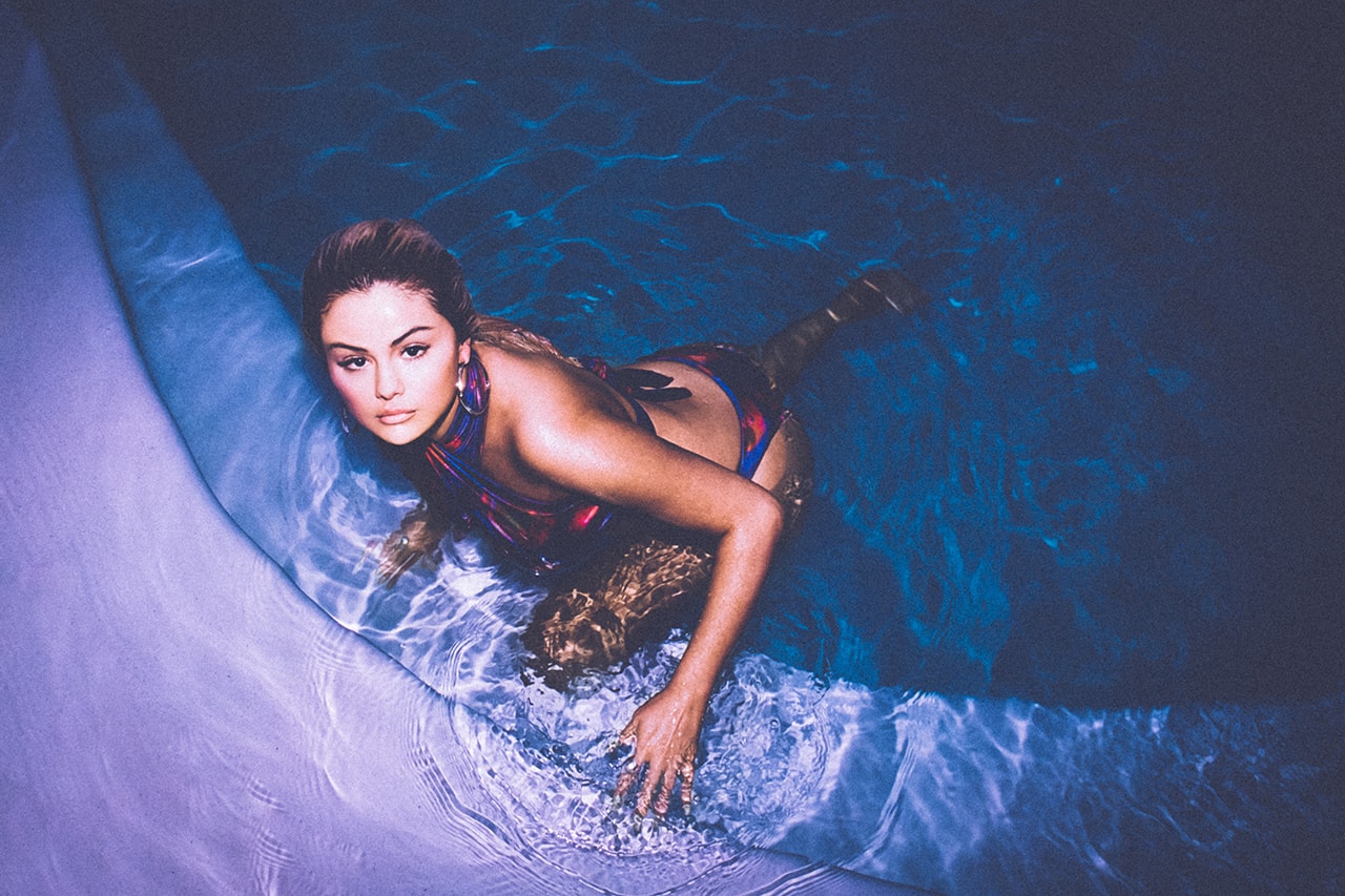 Selena Gomez La'Mariette Swimwear Collection Collaboration Swim Swimsuit Bathing Suit Purple Theresa Mingus Morgan Brutocao