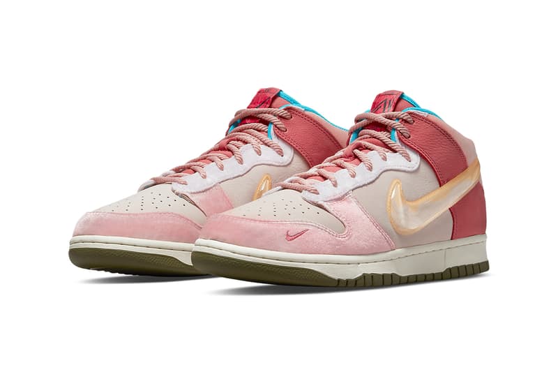 social status nike dunk mid milk carton upper details swoosh pink