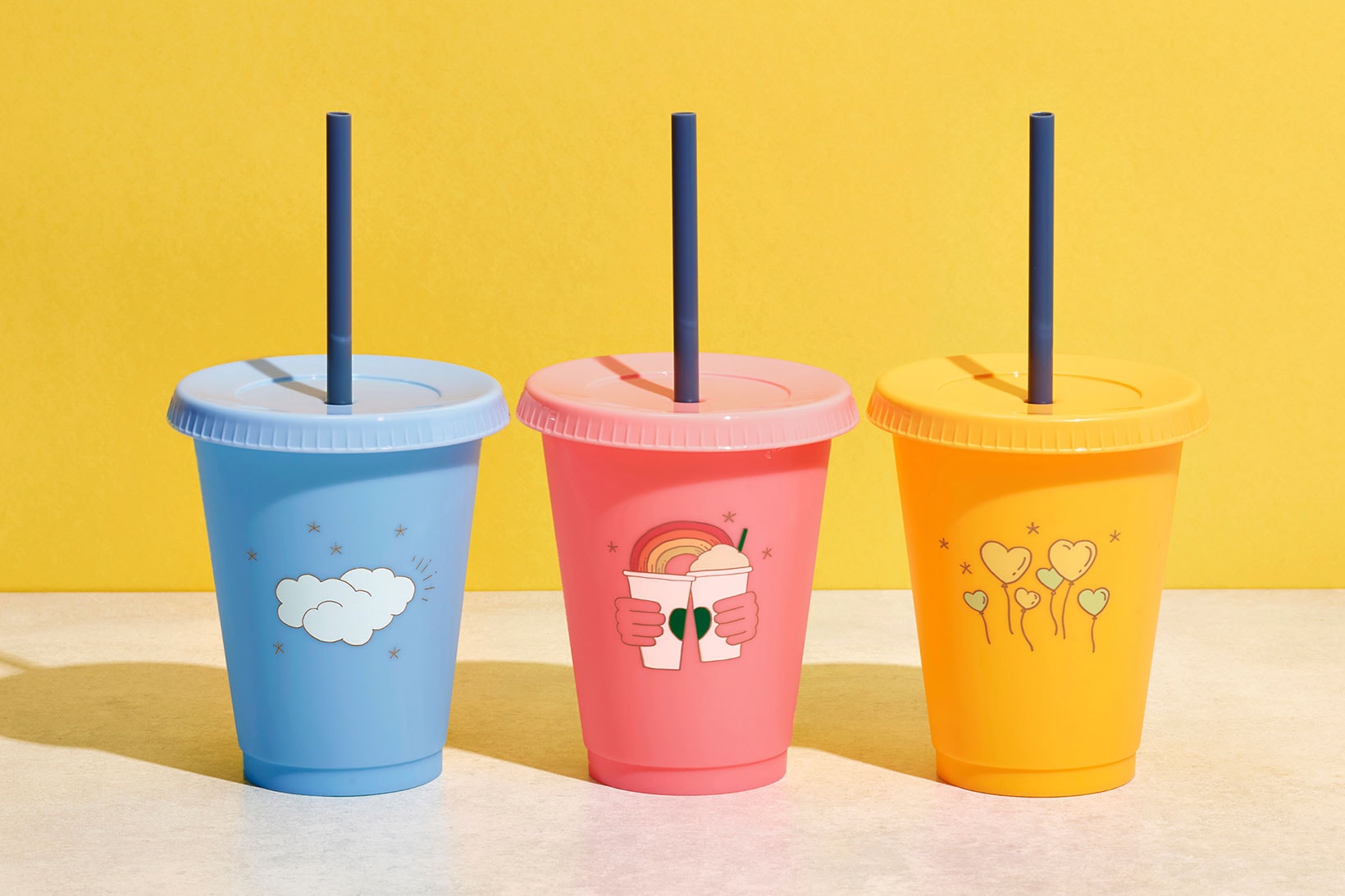 Starbucks Reusable Coffee Cups Blue Pink Yellow Graphics