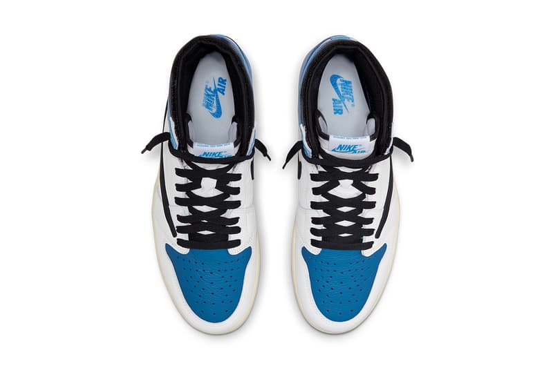 travis scott fragment nike air jordan 1 aj1 high military blue official look upper shoelaces collar footbed