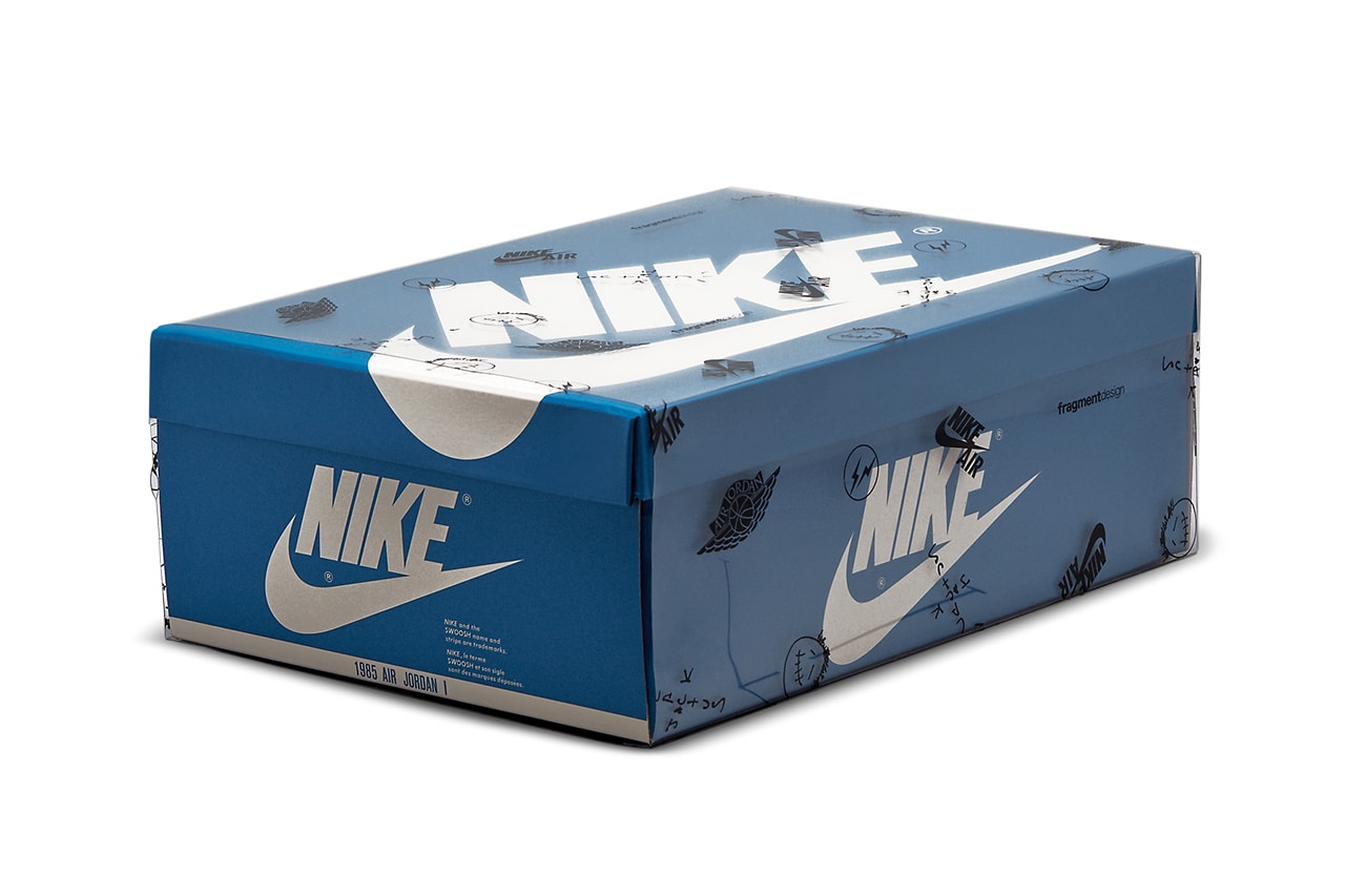 travis scott fragment nike air jordan 1 aj1 high military blue official look shoebox packaging