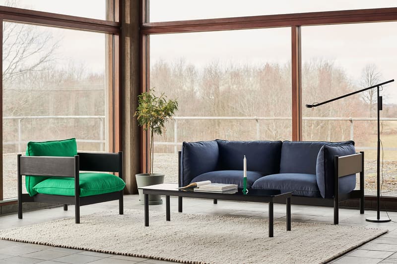 HAY green chair and dark blue sofa