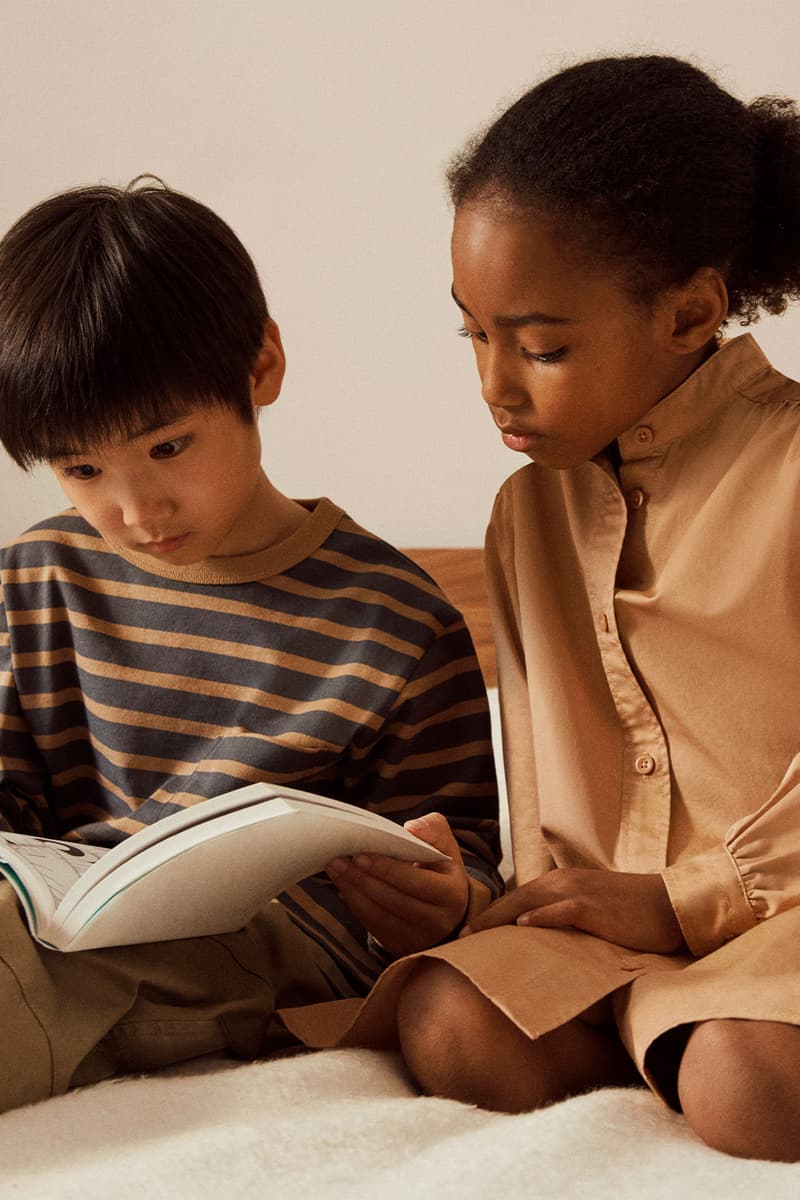 Uniqlo fw21 collection brown dress shirt on child model